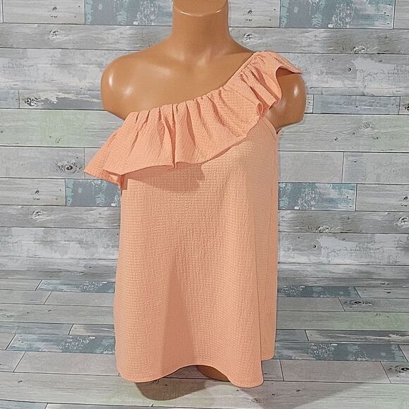 Ninexis One Shoulder Coral Tank Top sz Medium - Picture 1 of 4
